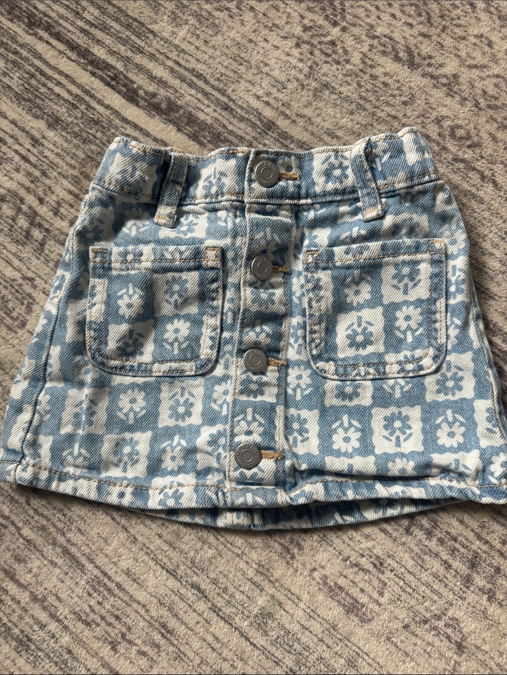 Old Navy Light Blue Floral Check Denim Skirt with Front Buttons